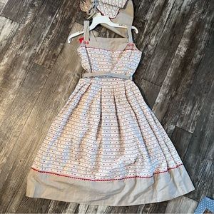 Vintage (40s/50s) Basila cotton beige and red dress VINTAGE US size 10.